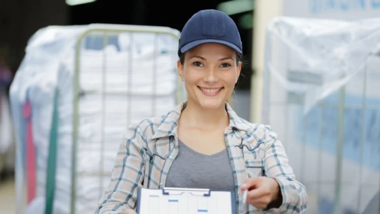 female laundry delivery worker