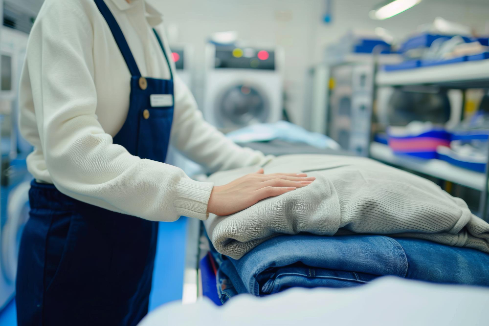 Working in drycleaning shop